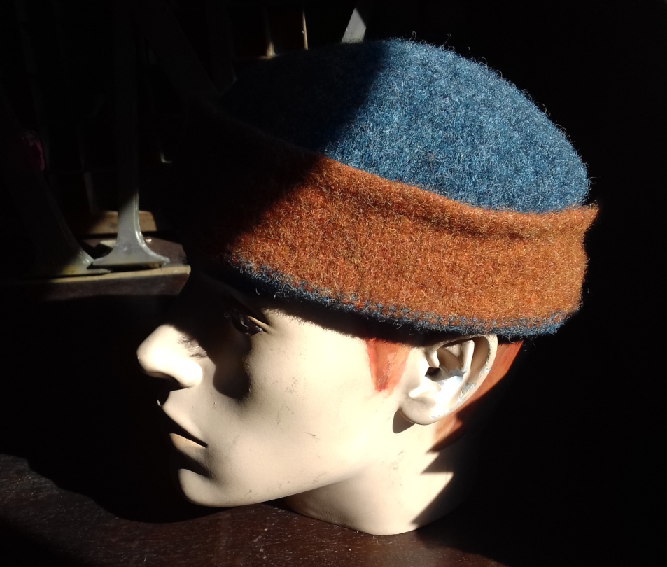 Red and blue flat-top hat