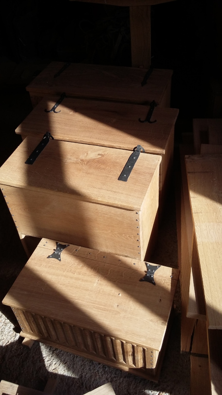Wooden boxes with iron hinges