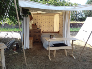 medieval demonstration tent with wallpaintings